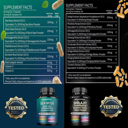 Shilajit and Sea Moss Capsule, Complete Vitality Formula
